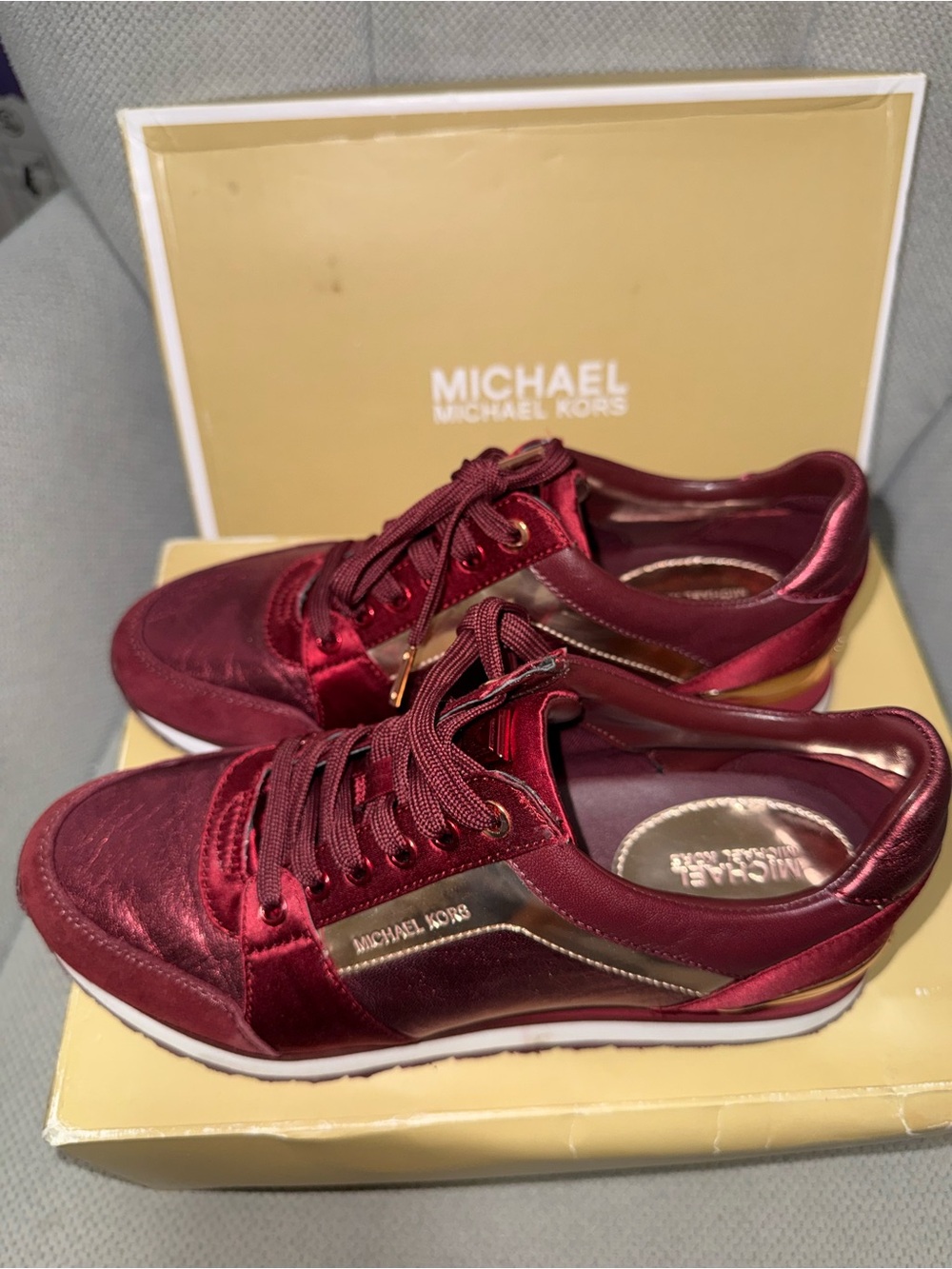 Michael Kors Burgundy Red Satin & Suede Sneakers